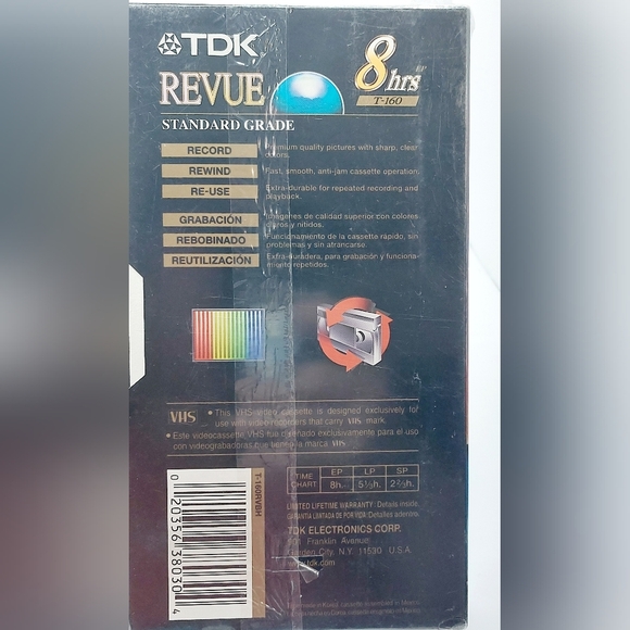 TDK Revue Blank VHS Tape T-120 Standard Grade 6 Hours‎ New Sealed - Picture 3 of 3
